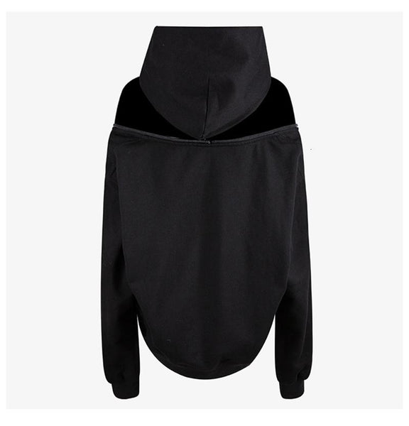 womens oversized hoodie with long sleeves and shoulder zip cutout streetwear inspired